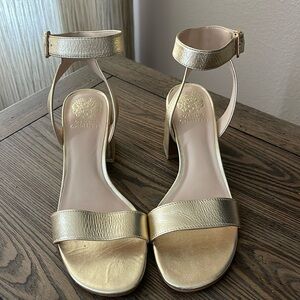 Worn once. Size 9 Gold Block Heels by Vince Camuto.